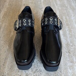 Stella McCartney black patent elise platform with Silver Studded Strap. Size 38